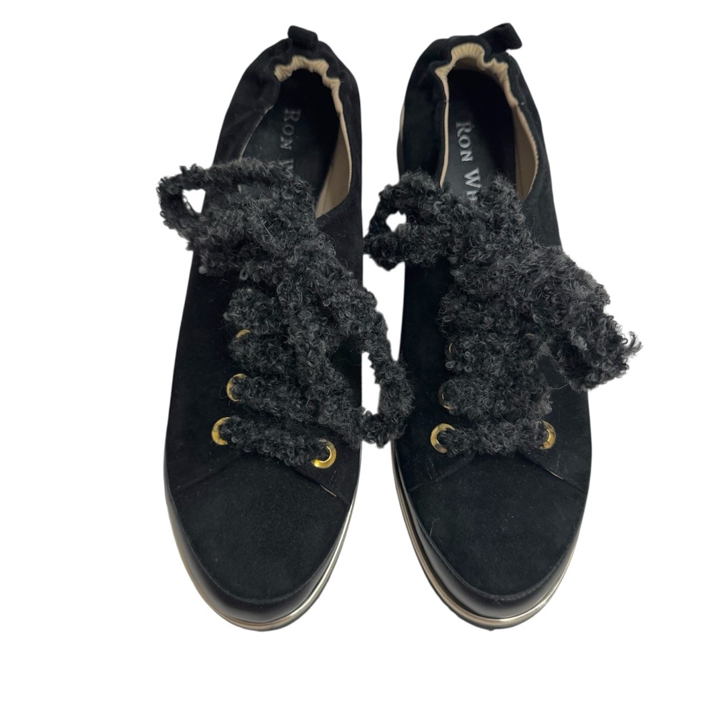 NEW Ron White Nalla Onyx Wedge Sneaker Cashmere Suede Teddy Bear Laces Italy - Picture 2 of 16